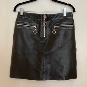 Michael Kors Zip-Front High Waisted Leather Skirt